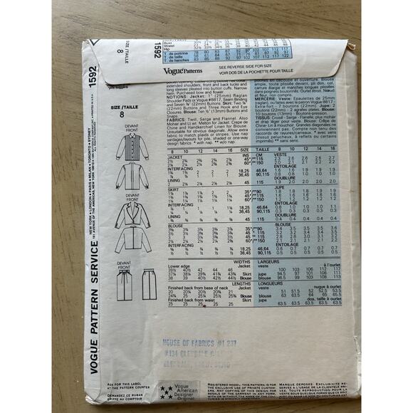 3 VTG Vogue 80s Sew Patterns Ralph Lauren 1643, Oscar D La Renta 1592, Dior 1948 - Picture 8 of 12